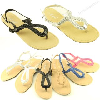 Womens Braided Gladiator Flat Sandals T strap Thong Flip Flops Style 