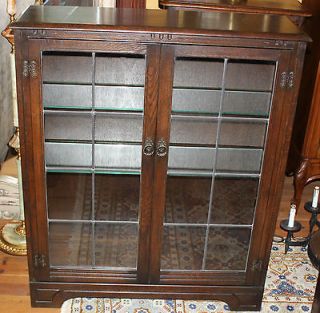  English Antique Leaded Glass Bookcase / Cabinet. Made from Dark Oak