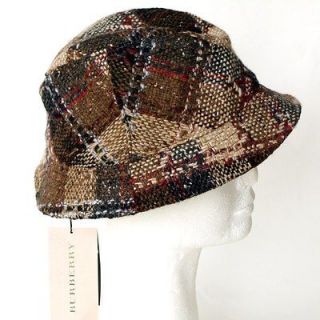 BURBERRY Authentic New Womens Bucket Hat size L Check Plaid 100% Wool