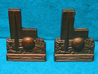   York Worlds Fair Pair Syrocowood Bookends W Trylon & Perisphere Gold