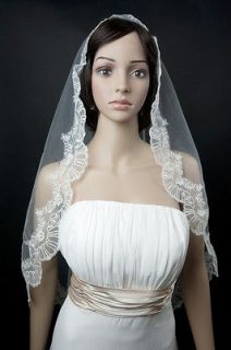 Bridal Veil Wedding 1T Ivory Waltz Scalloped Lace Mantilla Trim Edge 