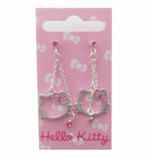 Hello Kitty Pink Bow Diamante double chain earrings