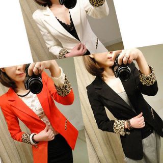 Womens Lady Blazer Jacket Suit Leopard Sleeve Outerwear Coat One 
