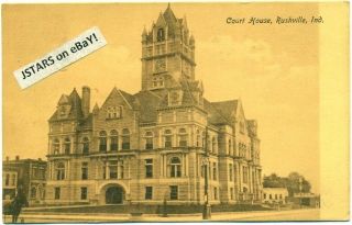 1910 RUSHVILLE, IN, COURT HOUSE BUILDING COURTHOUSE POSTCARD