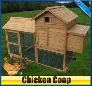   wood Chicken Coop nest box poultry Hen House Rabbit Hutch W/Wheel