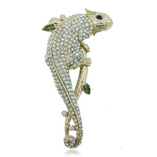 Rare Lizard Chameleon Pin Brooch Rhinestone Crystal Animal Clear AB