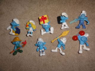 Smurfs Mcdonalds Toys Figures Huge Lot of 9 All Different w/ Smurfette 