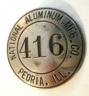 Vintage National Aluminum Mfg Co Peoria IL Metal Employee ID Pinback 
