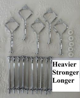 Cake Stand Handle Heavy 3 Tier Silver Crown Centre Rods Fitting x 5 