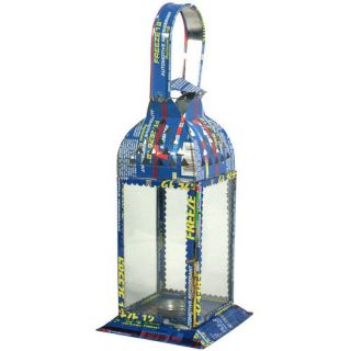 Square Recycled Metal Candle Lantern with Hanging Handle from India 