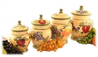 Tuscan Collection Deluxe Hand Painted 4 Piece Kitchen Canister Set