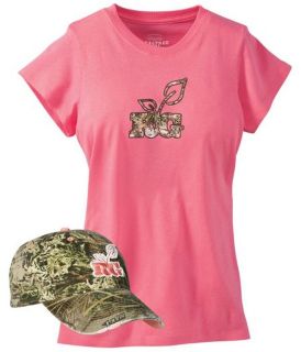 Womens Ladies Realtree Girl Camo Hat and T Shirt Set hunting Pink 