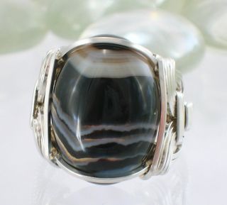 Sterling Silver Wire Wrapped Black Sardonyx Ring