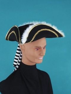 Pirate Captain Hook Buccaneer Costume Tricorn Hat Colonial Tri Corner 