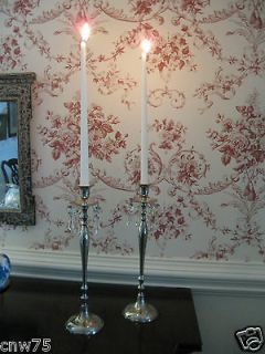 Pair of Vintage Plated Candlesticks with Crystal Drops 14 1/4 tall