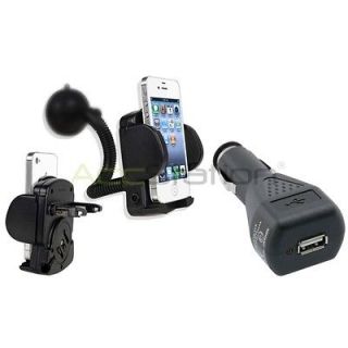 BLACK USB DC CAR CHARGER+WINDSHIELD MOUNT HOLDER for iPhone 4 G 3G S 