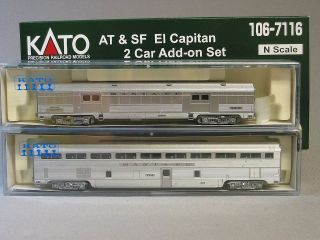 KATO N SCALE AT & SF EL CAPITAN 2 CAR ADD ON SET COACH & STORAGE MAIL 