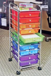 New 10 Multi Color Drawers Metal Rolling Cart Scrapbook Supply & Paper 