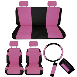 FAUX PU LEATHER Truck CAR SEAT COVERS 11 PC Set Superior Pink Black 