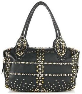 CLEVER CARRIAGE COMPANY ST TROPEZ BLACK LEATHER STUDDED SATCHEL 
