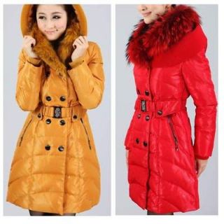 Fashion Big Fur Hooded Parka Womens Shiny Duck Down Jacket Puffer M L 