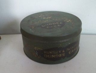 Vtg 1910s antique Huntley & Palmers Dundee cake tin litho box can