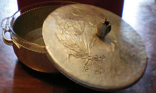 3pc Pyrex casserole dish Hand Wrought Aluminum tulip carved lid Rodney 