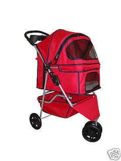 New Classic Fashion Red 3 Wheels Pet Dog Cat Stroller w/RainCover