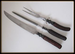   Sterling Silver Stag Horn Knife Handle Carving Set Landers Frary Clark