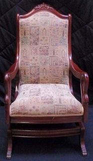   Antique Platform Rocking Chair w/Original Tapestry Mahogany Wood