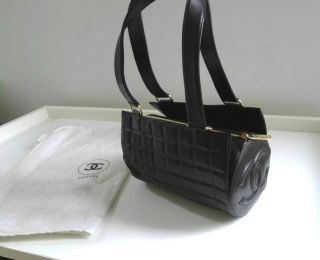 Chanel Bag Quilted Black Leather Cylindrical 2002 AUTHENTIC