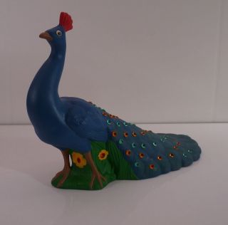 Vintage Ceramic Hand Painted Beaded Novelty Peacock Figure/ Lamp DIY