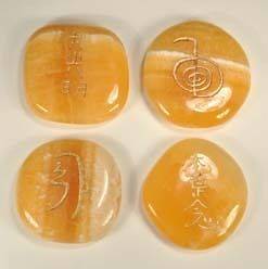 Aragonite Reiki Chakra healing Symbol Stones   Gold embossed Reiki 
