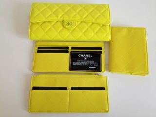 NIB CHANEL TRAVEL WALLET/CLUTCH YELLOW PATENT LEATHER 100% AUTHENTIC 