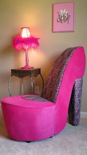 NEW PINK AND LEOPARD HIGH HEEL SHOE CHAIR GIRL GIFT