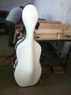 high quality white fiberglass cello case /wheells 4/4