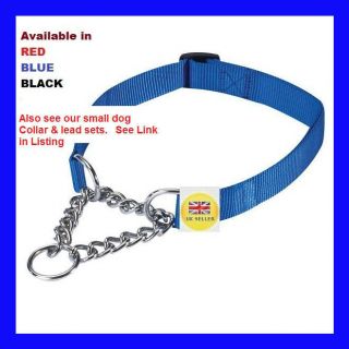 NEW HALF CHOKE CHOKER CHECK CHAIN & NYLON DOG COLLAR TRAINING RED BLUE 