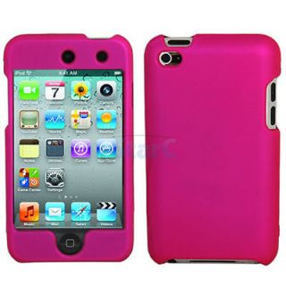   Hot Pink Hard Plastic Rubberized Case Skin for iPod Touch 4 4th Gen