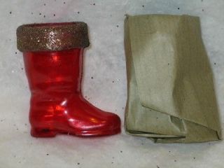 Vintage Christmas Rosbro Plastic Santa Boot Candy Container Gold Rim