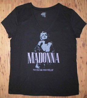 Madonna Brand NEW Whos that Girl 1987 Tour tee shirt Black V neck cap 