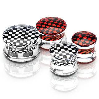 Pair (2) Clear Acrylic Checker Center Inlay Ear Saddle Plugs Tunnels 