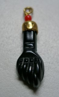 Gold Filled Mano Figa Azabache & Coral Hand Lucky Amulet Pendant
