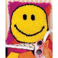 Smiley Face Latch Hook Kit cushion front kit 12x12 latch hook canvas