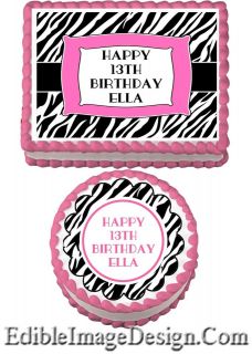 ZEBRA PRINT PINK Edible Birthday Cake Party Image Cupcake Topper Favor