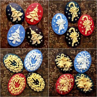 Holiday Oval Resin Cabochons Chirstmas/Wreath/Tree Candy Cane Jingle 