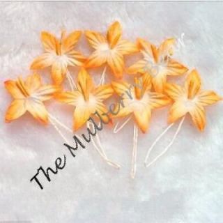 10 1 Orange MULBERRY PAPER STAR FLOWERS, Lilies, Cards