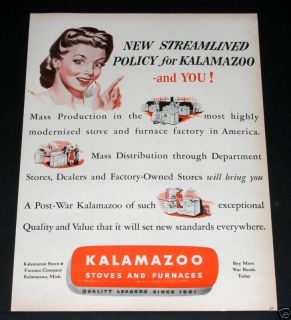 1944 OLD WWII MAGAZINE PRINT AD, KALAMAZOO STOVES, FURNACES, QUALITY