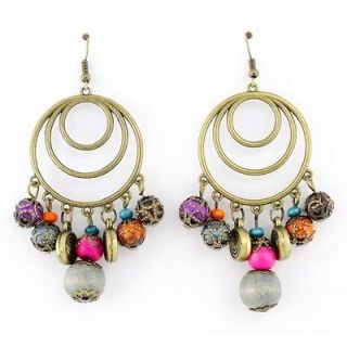 Beautiful Bohemia Gold tone Hoop Beads Dangle Drop Earrings,750 9​C