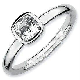 Stackable Expressions™ .925 Sterling Silver Cushion Cut White Topaz 