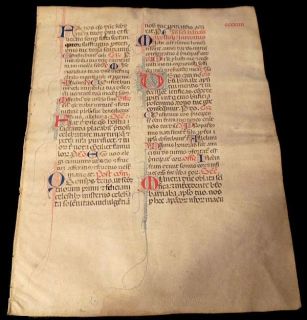 Large Manuscript Leaf on Vellum   Divine Service   Circa 1250